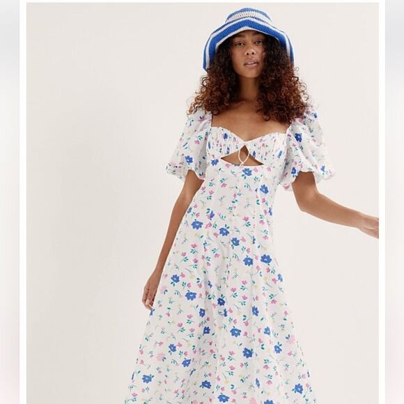 For Love & Lemons Lexy Maxi Dress White Floral Size S - Picture 3 of 14